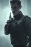 Placeholder: All Black Hayden Christensen soldier, ghost, wearing high tech mask, white smoke, dark, rage, sorrow, high definition, ultra 8 k, volumetric lighting, blue fire, fog