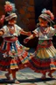 Placeholder: 2 maxican childeren dancing traditional clothes painting neoclassism in a traditional