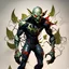 Placeholder: the goblin from spider man fuse venom, abstract, beautiful digital artwork, dren from splice, helghast, in the style of many detail metal ciberpank fucher leaf overlay, criterion collection, full body shot, light colored background, romantic illustration's, bamileke art ,3d art