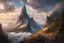 Placeholder: A massiv mountain with a needle thin tower on the top reaching the clouds. fantasy concept art, exquisite realism, a masterpiece, dynamic lighting, hyper detailed, intricately detailed, deep color, Unreal Engine, volumetric lighting , Epic cinematic brilliant stunning intricate meticulously detailed dramatic atmospheric maximal,