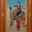 Placeholder: chinese god with cow head riding a detailed indian elephant painting