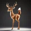 Placeholder: full body of a bald white tail deer with antlers, sultry, seductive, standing with big smile, looking back, and big eyes looking back , tail upward, on flat background, in the style of 'My Little Pony' and Bambi, fantastic lighting