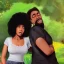 Placeholder: 30 years old handsome black man and 28 years old curvy lady with afro hairstyle wearing in a garden at night, digital painting, digital illustration, extreme detail, digital art, 4k, ultra hd