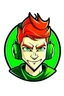 Placeholder: Gaming yuong man with red green hair and bright white eyes avatar logo design