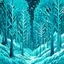 Placeholder: A cyan winter forest with falling snowflakes painted by MC Escher