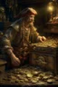 Placeholder: Classism painting style pirate with treasure pirates box of pennies intricate insanely , ,detailed octane render trending on artstation, 8k artistic photography, photorealistic concept art, soft natural volumetric cinematic perfect light, chiaroscuro, award-winning photograph, masterpiece, oil on canvas, Raphael, Caravaggio, Greg Rutkowski, people, beksinski, Giger