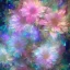 Placeholder: one big crystal subtle flower in a galactic ambiance with a beautiful fairy, transparent petals,