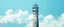 Placeholder: A pale light blue tower in the cloudy sky in Collage art style