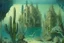 Placeholder: a fantastic underwater city with cactus houses by artists "Leonora Carrington" and "Piranesi"