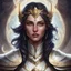 Placeholder: Generate a dungeons and dragons character portrait of the face of a female cleric of peace aasimar blessed by the goddess Selune. She has dark hair