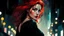 Placeholder: Graphic Novel Full Body Portrait Of Disney Ariel, Gorgeous Red Hair, Big Wide Set Eyes, Cute Nose, Big Pouty Lips, Unique Moody Face, slinky Black Dress dancing on stage under neon lights, Cinematic Detailed Mysterious Sharp Focus High Contrast Dramatic Volumetric Lighting,:: dark mysterious esoteric atmosphere :: digital matt painting by Jeremy Mann + Carne Griffiths + Leonid Afremov, black canvas, dramatic shading, detailed face