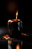 Placeholder: A lit wax candle melting on an unseen surface, dark background, digital art, fantasy