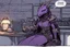 Placeholder: a black and purple, female argonian artificer who uses Tesla coils, skinny, wearing little armor and a cloak, sitting in her lab