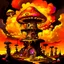 Placeholder: A fantabulous black, orange, and yellow (((mushroom tower house))) erected atop a (geologic pillar), surrounded by the uncanny imaginative ((( swirling skies))), offset by the stark hues of a (neon-tinged nebulous space scape), within. captured by the hand a skilled master painter with a focus on (softly blurred compositions and voluminous lighting).