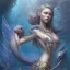 Placeholder: sango fantasy, fantasy magic, intricate, sharp focus, illustration, highly detailed, digital painting, concept art, matte, artgerm and paul lewin and kehinde wiley, masterpiece sexy lips Asain lady body mermaid lionfish head blue space lady beach sea under water mermaid seaweed