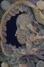 Placeholder: Tapestry titled "morphic resonance" made out of knotted macrame with intricately detailed quilling consisting of flowers, foliage, feathers, leather, and gemstones; optical art; symbolism, precisionism, MC Escher, intricately detailed, elegant, colorful, attractive, evocative