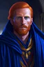 Placeholder: dungeons and dragons male caucasian clean shaven elf with long red hair wearing navy blue and silver robes played by ryan gosling