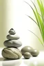 Placeholder: delicate background with spa stones and bamboo stem, in the background there is a female figure statue, photorealistic photo