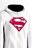 Placeholder: Superman's Balenciaga sweater Winter elegant inspired by Superman's Big emblem design white tones with dual color on a white background, product catalog photography, soft spot lighting, depth of field, 4k –ar 3:5 –q 2