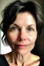 Placeholder: A selfie of a brunette woman, short hair taken at spa salon. showing incredibly beautiful extremely attractive 57-year-old European woman. (She has white skin, tousled black hair, pretty face without makeup, big round brown eyes, cute profiled nose, detailed full lips.)