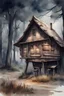 Placeholder: watercolor drawing of an old wooden hut on chicken legs on a white background, Trending on Artstation, {creative commons}, fanart, AIart, {Woolitize}, by Charlie Bowater, Illustration, Color Grading, Filmic, Nikon D750, Brenizer Method, Side-View, Perspective, Depth of Field, Field of View, F/2.8, Lens Flare, Tonal Colors, 8K, Full-HD, ProPhoto RGB, Perfectionism, Rim Lighting, Natural Lighting, Soft Lighting, Accent Lighting, Diffraction Grading, With Imperfections,