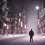 Placeholder: foto tirada por tras de um homem solitário sentado no chão, nas ruas de tokyo, na neve na noite de natal