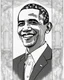 Placeholder: Outline art for coloring pages with Barack Obama, white background, sketch style, only use black outline, white background, no shadows and well and clear outline