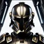 Placeholder: star wars bald male corellian pilot wearing pearlescent black and gunmetal grey First Order special forces heavy assault armor and helmet with gold trim inside the jedi temple, centered portrait, hyperdetailed, dynamic lighting, hyperdetailed background, 8k resolution, volumetric lighting, light skin, fully symmetric details