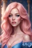 Placeholder: princes, portrait, beautiful, light peach color hair, blue dress, pink lips, straight hair, fantasy, 4k, digital art
