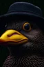 Placeholder: Portrait of a duck, close-up, wearing a hat, in the pouring rain, large drops dripping down the hat, the duck is dry, gloomy colours, gloomy skies, very neat digital artwork, unreal engine, blender art by artgerm, magnificent composition, ultra-realistic, intricate design and detail, photorealistic, very detailed and delicate processing, 32k UHD, sharp super focus, perfect image, perfect composition, a masterpiece, golden ratio, art direction, super quality model