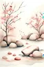 Placeholder: watercolor of a zen garden with cherry trees and stones, minimalistic, japanese style, soft colors, negative space