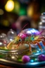 Placeholder: portrait of transparent slimy alien lobster bugs covered with glitter exiting a space ship made of ice cream, smiling with beautiful shiny hair, each inside a pile of transparent jelly bubbles of weird colors, disco egg made of small mirror, light rayz, feast table ,shot on Hasselblad h6d-400c, zeiss prime lens, bokeh like f/0.8, tilt-shift lens 8k, high detail, smooth render, down-light, unreal engine, prize winning