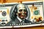 Placeholder: real looking Dollar Bill with a rotting zombie portrait on it, grainy photography, macabre