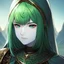 Placeholder: Goddes, priestess, girl, cute, silver skin, portrait, max detail, hd, green hair, dark souls style