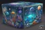 Placeholder: hyperrealistic, 4k, box for storing things with beautiful drawings a lot of colours, very detailed, subnautica, sea plants, planets space, galaxies,