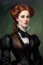Placeholder: ((Athletic Petite Pale Russian Redhead Woman 30yo, Long Eye Lashes, Eye Shadow, Eye Liner, Wearing A Victorian Dress)), in love with a ((Brown Haired english Man With A Strong Jaw And A Short Goatee, Wearing Victorian Simple Clothes)) painting