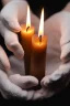 Placeholder: close up photography of female hands holding strong a very long burning wax candle, in a dark room, ambient occlusion, photorealistic