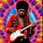 Placeholder: hippie JIMI HENDRIX Santa playing electric guitar, psychedelic, peace sign, MUSHROOMS, TRIPPY, ACID, LSD, dreadlocks