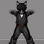 Placeholder: Chat, Modélisme trois dimensions, anthropomorphique, habillé comme un ninja, tenue très détaillée, argent, noir, sombre,furieux, réalisme