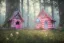 Placeholder: a cute pink and blue fairy house in the forest, spring time, mushrooms, 8k, flickering light, centered, high-quality, fine-detail, digital art, detailed matte, volumetric lighting, illustration, 3D octane render