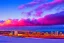 Placeholder: Honolulu Hawaii hotels covered in winter snow and ice at sunset, bright colors, winter wonderland