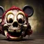 Placeholder: Rotting corpse zombie who is mickey mouse smiling, evil, arms forward like a mummy, fangs, sharp focus, ears