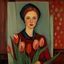 Placeholder: A portrait of a pretty young soviet union woman with tulips painted by Modigliani