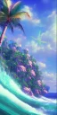 Placeholder: 1980's aesthetic vaporwave ocean waves with palm trees