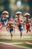 Placeholder: mushroom men running 100 meter in the Olympics ,bokeh like f/0.8, tilt-shift lens 8k