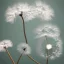 Placeholder: a small, fluffy dandelion on fire at the middle left part of the picture, dreamlike minimalist art with a lot of white space around it