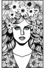 Placeholder: hyper detailed, black and white, thick line, coloring book illustration, lineart, stunningly beautiful woman in flowers