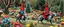 Placeholder: blue and red gnomes riding cats with lances in garden of eden the style of Escher and Giger