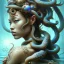 Placeholder: Sango fantasy, fantasy magic, intricate, sharp focus, illustration, highly detailed, digital painting, concept art, matte, art germ and Paul Lewin and Kehinde Wiley, masterpiece Japanese head bronze octopus' Asian African girl nice breast Thai hair turquoise silver blue under water