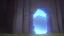 Placeholder: huge illuminated doorway in a rock wall in the side of the mountain